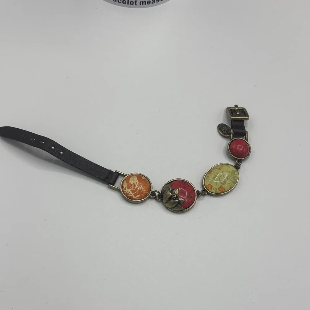 Vintage America Multicolor Floral Link Bracelet with Black Strap